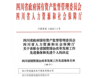 再獲肯定！華西數産(chǎn)榮獲“四川省國(guó)資國(guó)企改革發展工(gōng)作(zuò)先進集體(tǐ)”稱号
